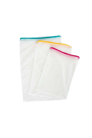 3 Adet Çamaşır Yıkama Filesi Renkli Fermuarlı