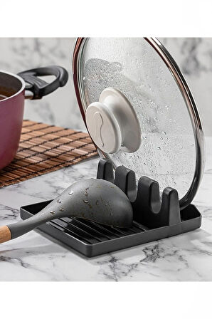 Tencere Kapak Tutucu Ve Kaşıklık Tencere Kapağı Standı Kaşık Kepçe Altlığı Düzenleyici 