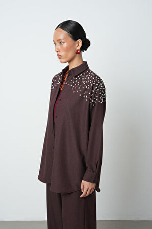 Kadın Robası Taş İşlemeli Oversize Kesim Tesettür Gömlek