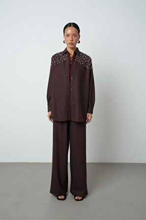 Kadın Robası Taş İşlemeli Oversize Kesim Tesettür Gömlek