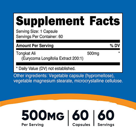 Nutricost, Tongkat Ali, 500 mg, 60 Capsules