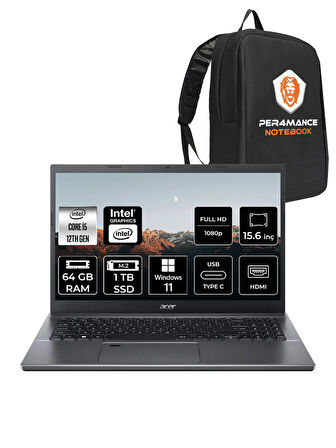 ACER Aspire 5 i5 12450H 64GB RAM 1TB SSD 15.6'' FHD W11H Taşınabilir Bilgisayar & PER4 ÇANTA