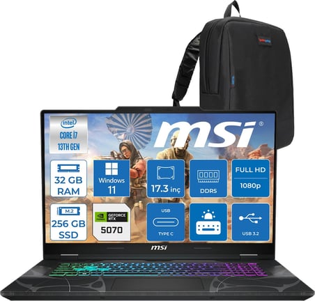 MSI Msı Cyborg 17 Intel Core I7 13620H 32GB Ddr5 256GB SSD RTX5070 Gddr7 8gb Windows 11 Pro 17.3" Fullhd (1920X1080) 144HZ IPS Taşınabilir Bilgisayar B13WGKG251XTRP11 + Zetta Çanta