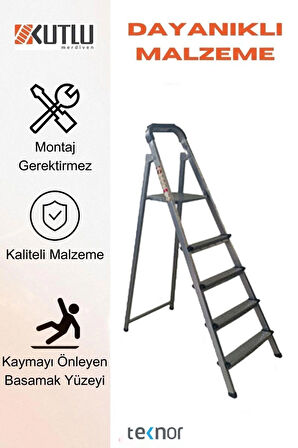 Kutlu Dayanıklı 4+1 Metal Basamaklı Merdiven