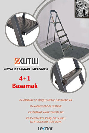 Kutlu Dayanıklı 4+1 Metal Basamaklı Merdiven