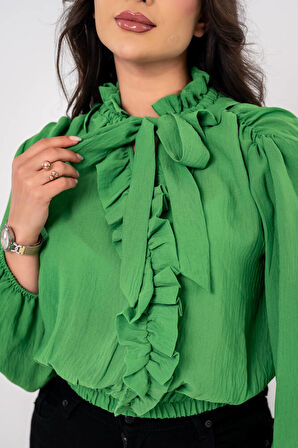 Kol Ve Bel Lastik Bağlama Detaylı Bluz BLZ630