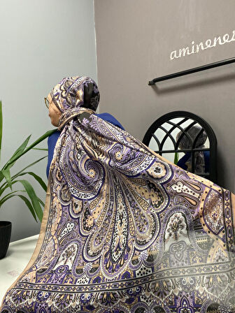 Aminenesil Ladure Hint İpek Şal Mor Siyah
