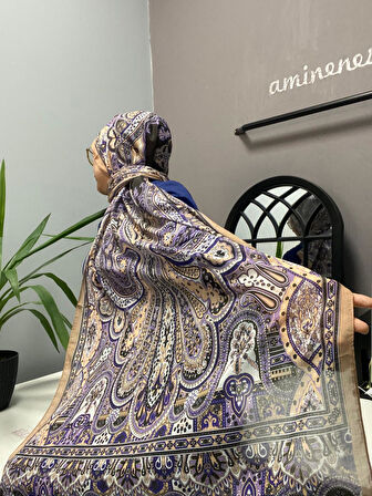Aminenesil Ladure Hint İpek Şal Mor Siyah