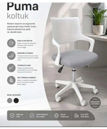 Yenilik Rüzgarı Ergonomik Fileli Ofis Çalışma Koltuğu - Beyaz Çalışma Koltuğu, Beyaz Ofis Koltuğu