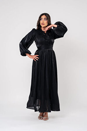 Boyundan Taş İşlemli Bel Detaylı Abiye Elbise ELB16091