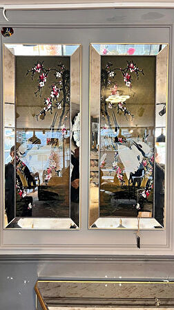 Dekoratif Aynalı Turna ve Çiçek Tablo (Çiftli Set)