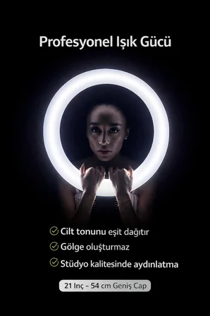 Ring Light Led Işık Halkası 21 Inç 54 Cm Profesyonel Stüdyo Işığı Ve 210 Cm Döküm Ayak Kumanda Çanta