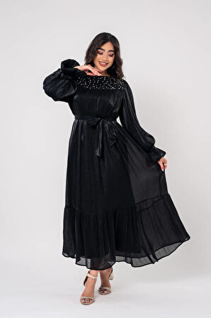 Taş İşlemeli Bel Bağlamalı Abiye Elbise ELB16093