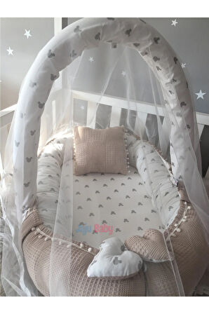 Nest Wafle Pike Kumaş Micky Tasarım Ponponlu Oyuncak Aparat Ve Tül Jaju-babynest