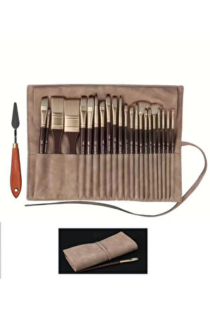 24'lü Artist Fırça Seti (Sentetik Sincap Kıl) + Taşıma Çantası ve Spatula ile