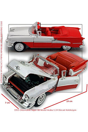 1955 Oldsmobile Super 88 Klasik Model Araba 1:24 Diecast Koleksiyon 19x7cm Kapı Kaput Açılır