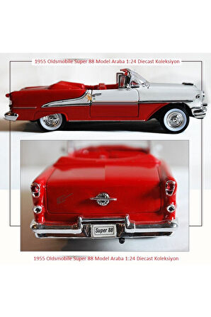 1955 Oldsmobile Super 88 Klasik Model Araba 1:24 Diecast Koleksiyon 19x7cm Kapı Kaput Açılır
