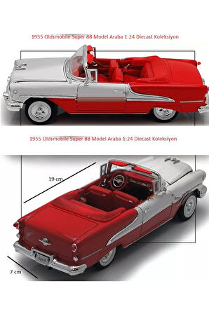 1955 Oldsmobile Super 88 Klasik Model Araba 1:24 Diecast Koleksiyon 19x7cm Kapı Kaput Açılır
