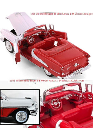 1955 Oldsmobile Super 88 Klasik Model Araba 1:24 Diecast Koleksiyon 19x7cm Kapı Kaput Açılır