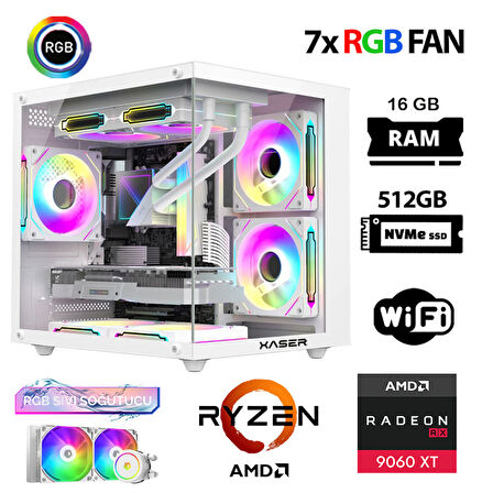 Xaser Eco X10 Ryzen 7 5700x 16GB Ram 512GB M.2 NVMe SSD 16GB RX9060 XT Sıvı Soğutmalı Hazır Oyuncu Sistemi