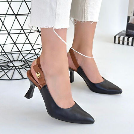 Toran Siyah Cilt Topuklu Ayakkabı