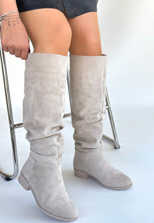 Winda Bej Süet Körüklü Çizme