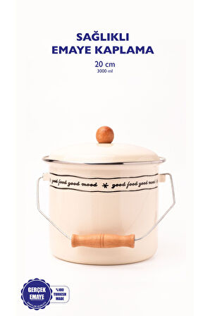 Mood Ahşap Detaylı Emaye Yoğurt/bakliyat Bakracı(20CM-3 LİTRE-TÜM OCAKLARLA UYUMLU)