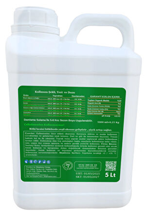 Organik Sıvı Bitki Gübresi 5lt- Yeşil Bitkiler için Vitamin-Yeşil Yapraklı Bitkilere Özel Bitki Besini