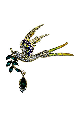 Zümrüt Zeytin Dalı Kuşu Broş