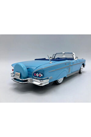 Mavi Chevy Impala 1958 Diecast Model 1.24 Metal Araba Orjinal Motormax