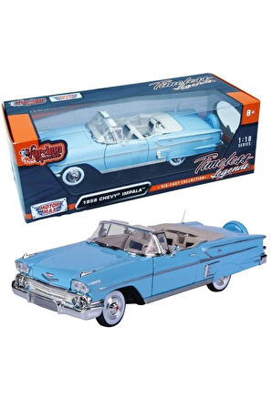 Mavi Chevy Impala 1958 Diecast Model 1.24 Metal Araba Orjinal Motormax