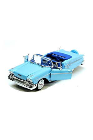 Mavi Chevy Impala 1958 Diecast Model 1.24 Metal Araba Orjinal Motormax