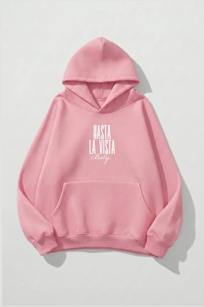 Unisex Yumuşak Dokulu Hastala Vista Baby Baskılı Tasarım Oversize 3 İplik Hoodie Sweatshirt