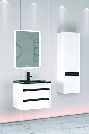 Levante 65 Cm Siyah Lavabolu Banyo Dolabı Cmr Aynalı - Boy Dolap Dahil