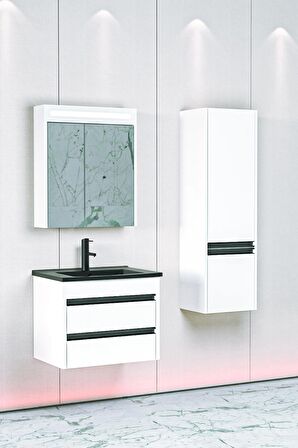 Levante 65 Cm Siyah Lavabolu Banyo Dolabı Npl Aynalı - Boy Dolap Dahil