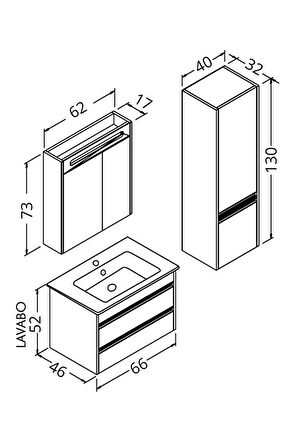 Levante 65 Cm Siyah Lavabolu Banyo Dolabı Npl Aynalı - Boy Dolap Dahil