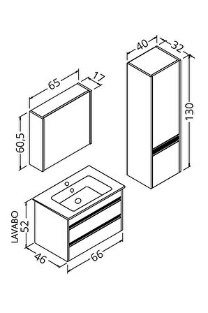 Levante 65 Cm Beyaz Lavabolu Banyo Dolabı Bgn Aynalı - Boy Dolap Dahil
