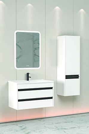 Levante 85 Cm Beyaz Lavabolu Banyo Dolabı Cmr Aynalı - Boy Dolap Dahil