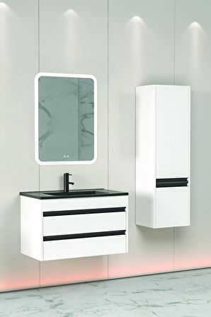Levante 85 Cm Siyah Lavabolu Banyo Dolabı Cmr Aynalı - Boy Dolap Dahil