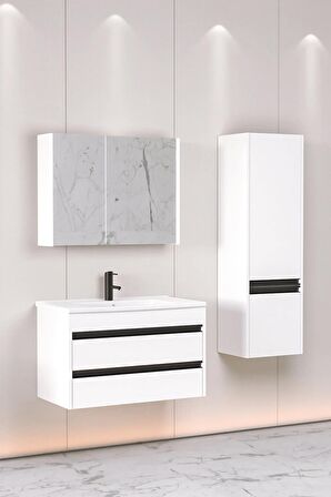 Levante 85 Cm Beyaz Lavabolu Banyo Dolabı Bgn Aynalı - Boy Dolap Dahil