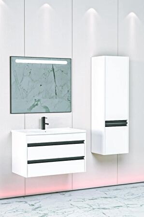 Levante 85 Cm Beyaz Lavabolu Banyo Dolabı Lvn Aynalı - Boy Dolap Dahil