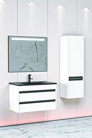 Levante 85 Cm Siyah Lavabolu Banyo Dolabı Lvn Aynalı - Boy Dolap Dahil