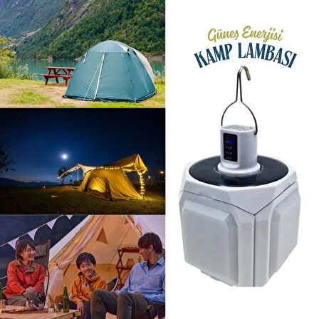 PT-2081 Solar Kamp Lambası, Katlanabilir USB Şarjlı Güneş Enerjili Kamp Lambası 60 Smd LED 1000 Lümen