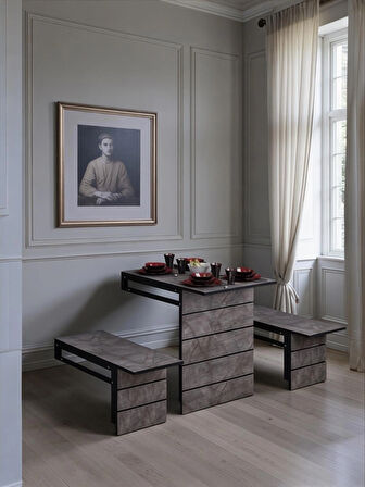 Firuze Duvara Monte Katlanabilir 2 Tabureli Pratik Yemek Masası Balkon Masası