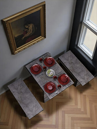 Firuze Duvara Monte Katlanabilir 2 Tabureli Pratik Yemek Masası Balkon Masası