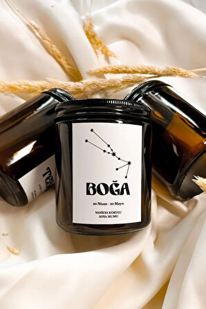 Boğa Burcu Vanilya Kokulu %100 Soya Mumu Amber Kavanoz Mum