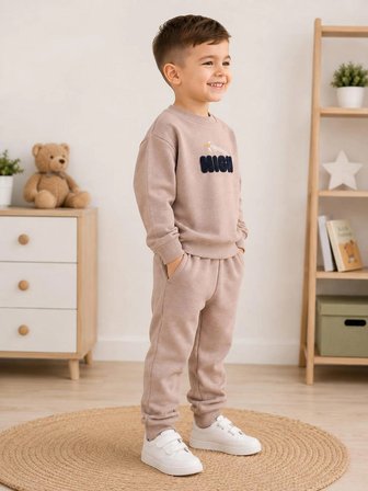 Babexi Erkek Çocuk Takım Kahverengi 7 Yaş Pamuklu Nakışlı Eşofman