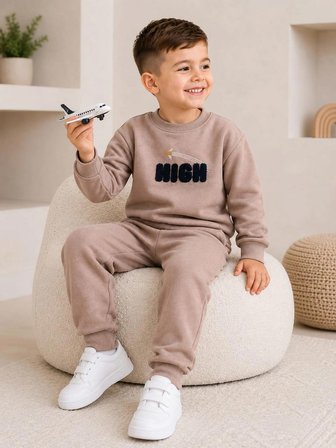 Babexi Erkek Çocuk Takım Kahverengi 7 Yaş Pamuklu Nakışlı Eşofman