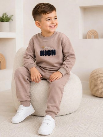 Babexi Erkek Çocuk Takım Kahverengi 7 Yaş Pamuklu Nakışlı Eşofman