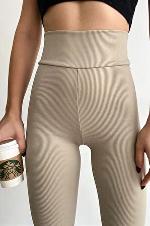 Fitilli Seamless Çizgili Tayt Yüksek Bel Dayanıklı Örme Kumaş Spor Tayt Toparlayıcı